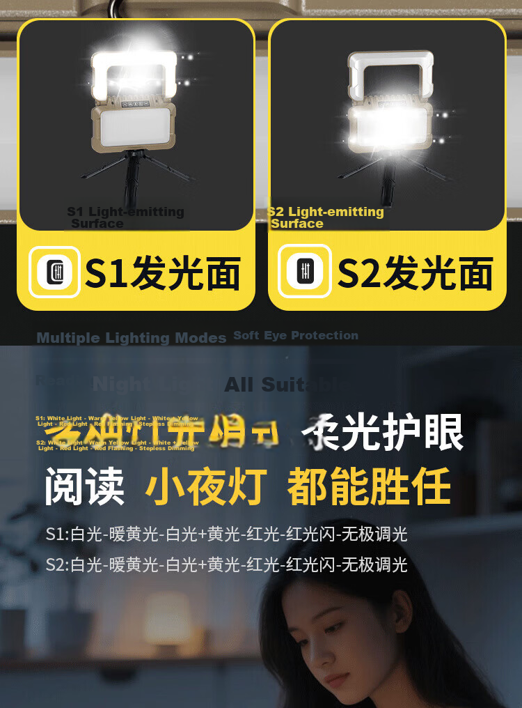 Cavalry Home Emergency Light Rechargeable Folding Hook Camping Lamp Single Light with Bracket for Night Market Work Auto Repair Inspection 10