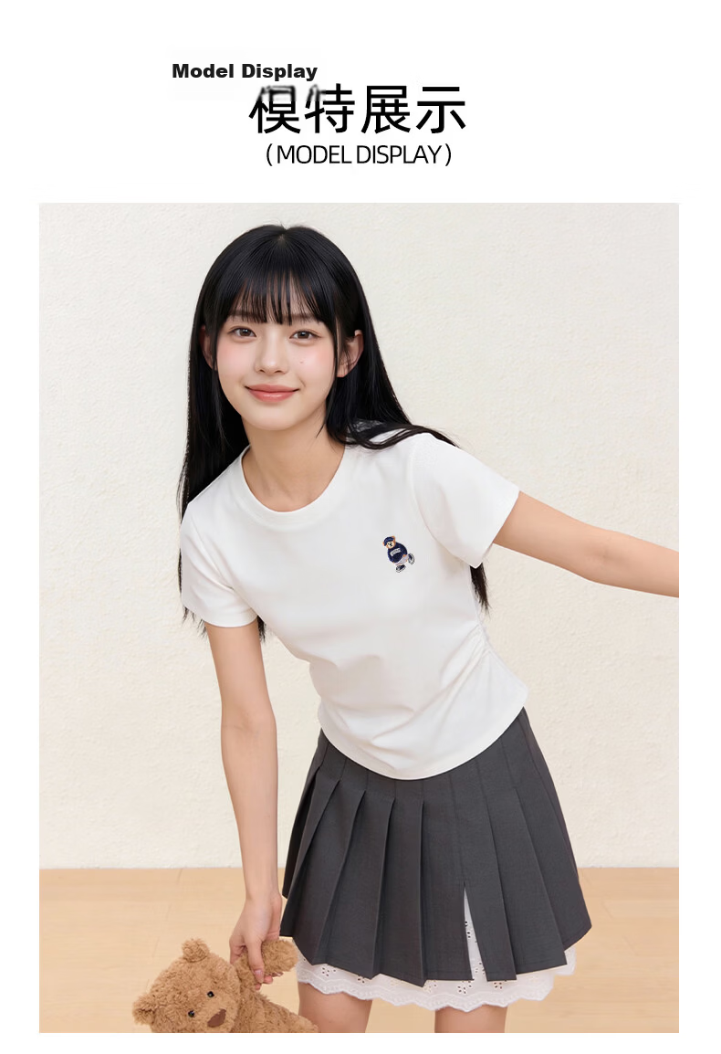 SPAO Bear Shoulder Slim Fit Short Sleeve T-Shirt Women 2026 Summer Ruched Waist Slim Casual Short Versatile Top 9