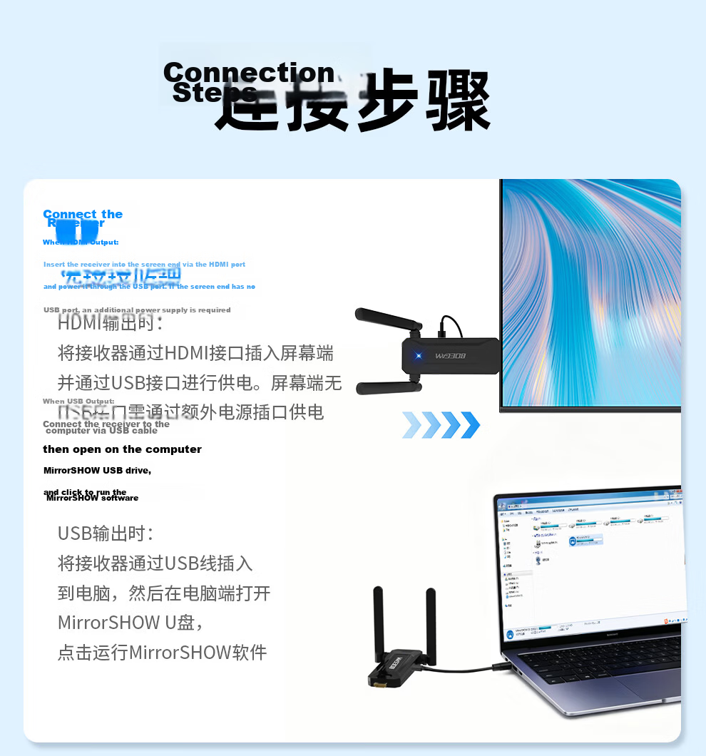 BOEGAM Wireless Screen Mirroring Device Audio Video Capture Card Conference Office Teaching Home Live Streaming Screen Sharing Phone Computer All-in-One Projector TV Display BG-5S Type-C 17