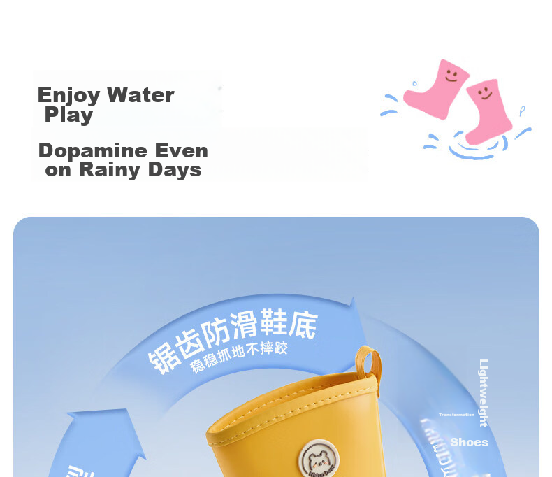 Nido Bear Kids Rain Boots Baby Non-Slip Waterproof Shoes Boys Girls School Shoes YX2518 Size 17 4