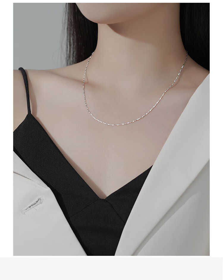 Dijing 999 Sterling Silver Necklace for Women, Single Chain without Pendant, Collarbone Chain, Plain Chain, Simple And Fashionable Jewelry, Birthday Gift for Girlfriend 7