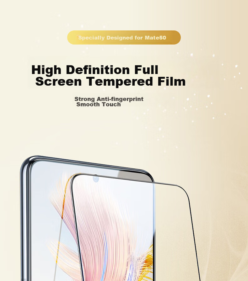 Baouzou [2-Pack - Damage Compensation] Tempered Glass Screen Protector for Huawei Mate50 Huawei Mate50E Full Coverage HD Anti-Fingerprint Anti-Drop Anti-Shatter Edge Glass Film 2