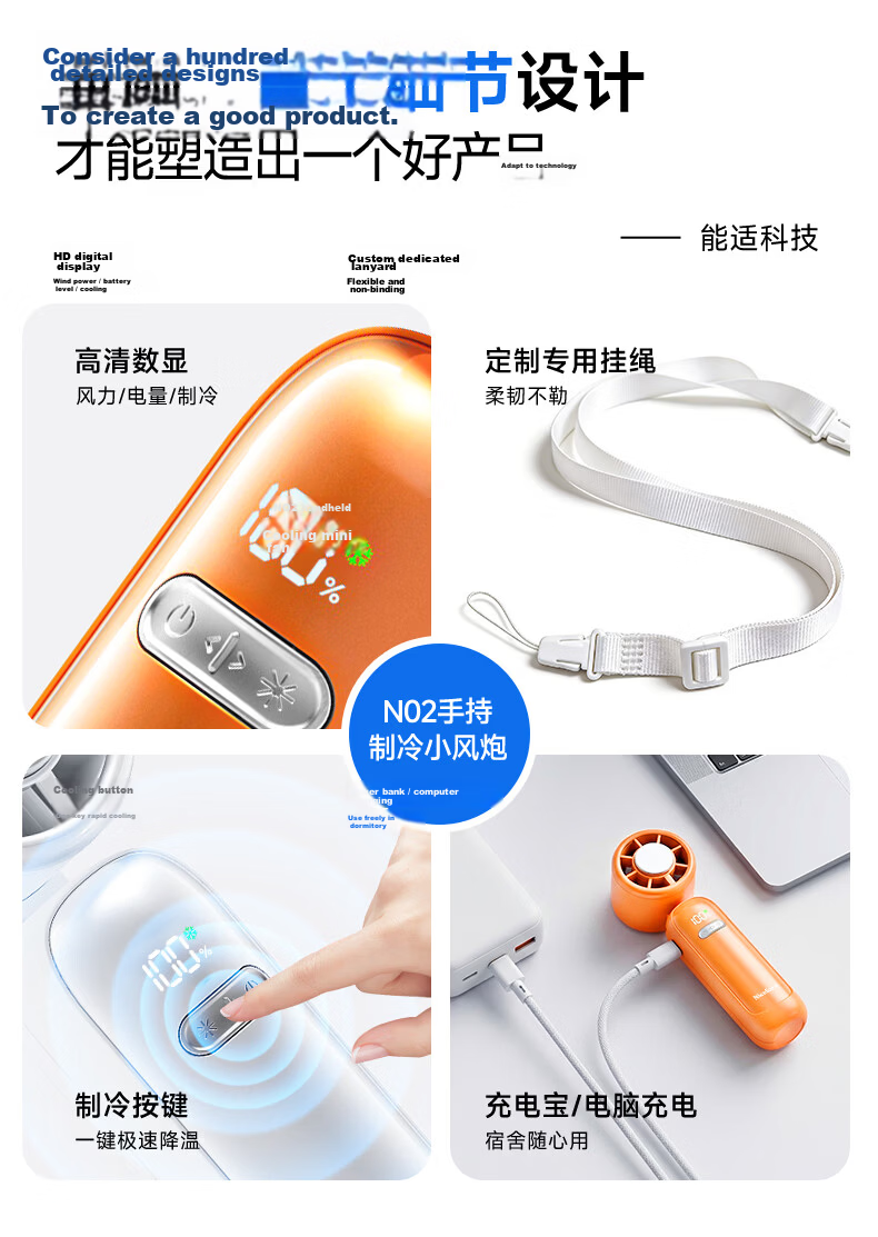 High-Speed Handheld Folding Mini Portable Fan 100-Speed Ultra-Strong USB Rechargeable Small Silent Fan for Dormitory Outdoor Camping, White 18