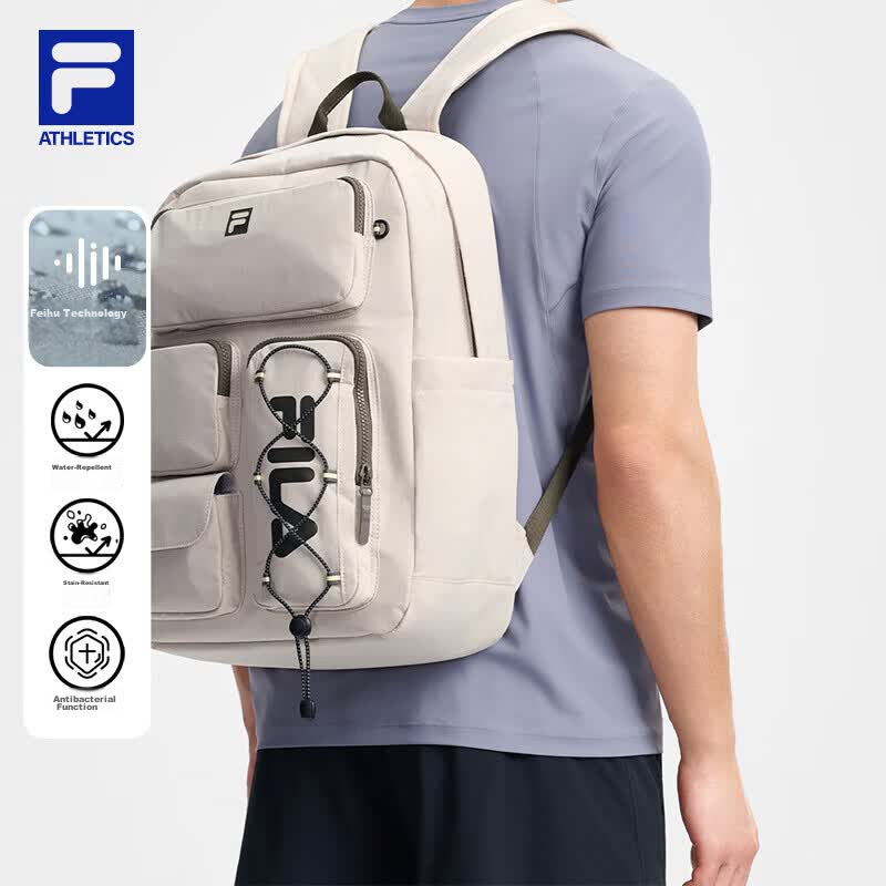 FILA Yi Yangqianxi Men's Multi-Pocket Gym Sports Daily Backpack Laptop School Bag