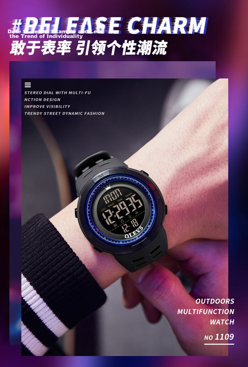 OLEVS Student Watch for Middle and High School Boys, Calendar, Weekday Display, Multifunctional, Luminous, Waterproof Digital Watch for Ages 12-14-18 8