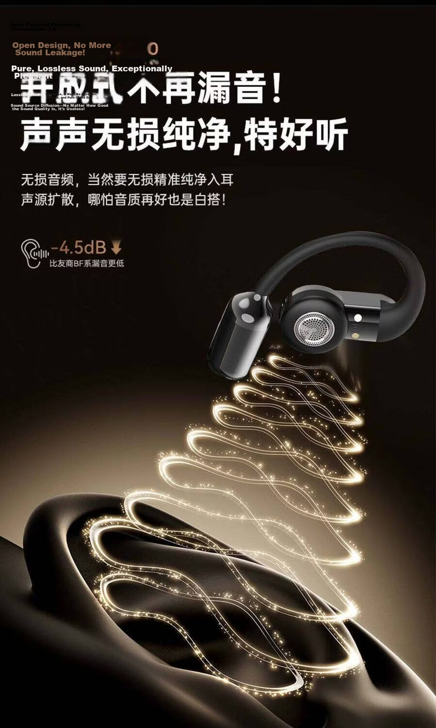Chengao Clip-On Bluetooth Earphones AI Translation Open-Ear Sports Running Cycling Ear Hook Long Battery Life Noise Cancelling Gaming Low Latency Universal G13Pro Black 7