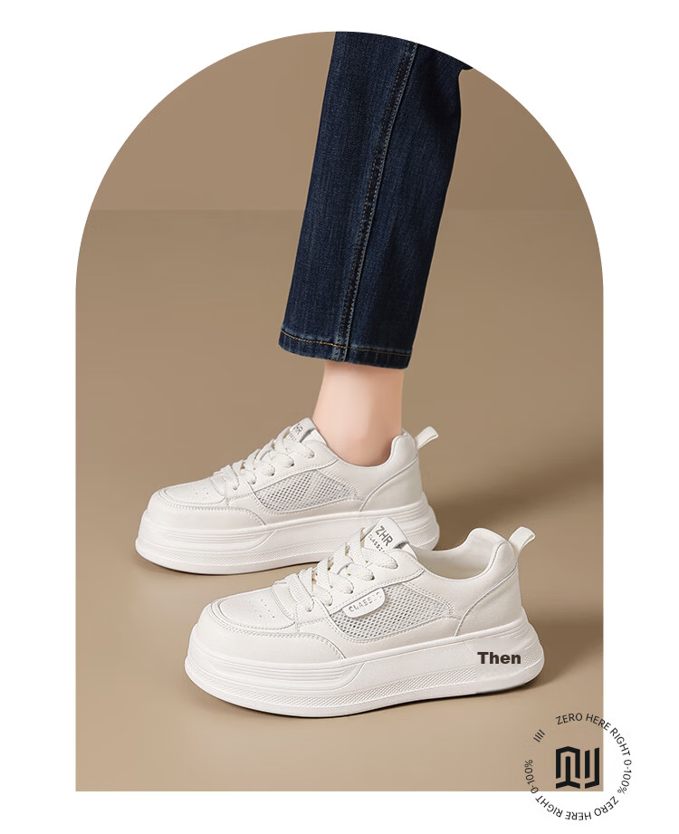 ZHR Women's White Sneakers 2026 Summer New Breathable Mesh Casual Thick Sole Shoes AL33E Off-White Size 38 2