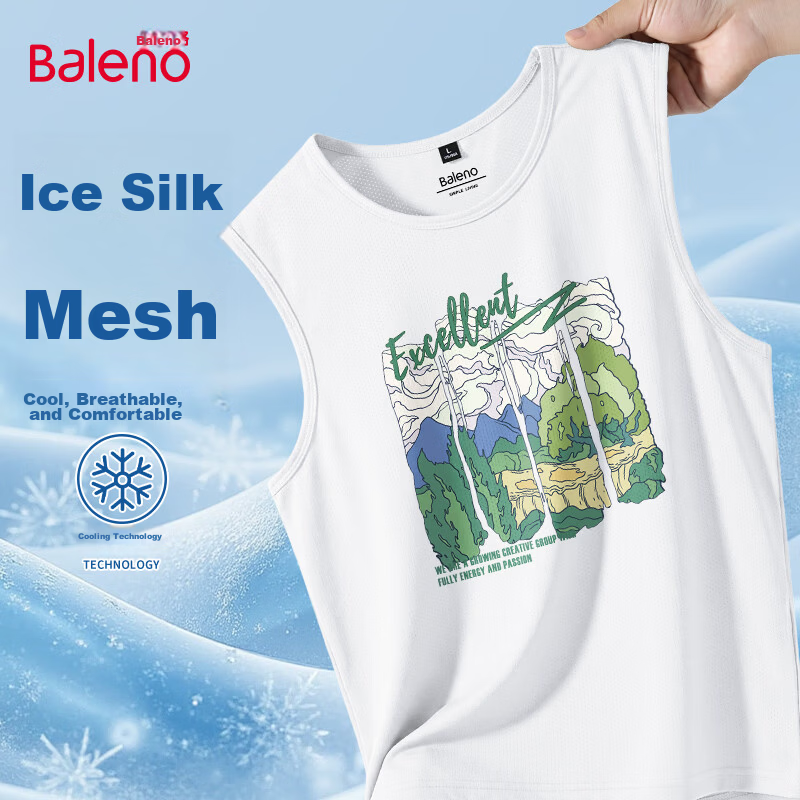 Baleno Men's Ice Silk Sleeveless Vest 2026 Summer New Mesh Breathable Cooling Quick-Dry Lightweight Sports Tank Top T-Shirt 23