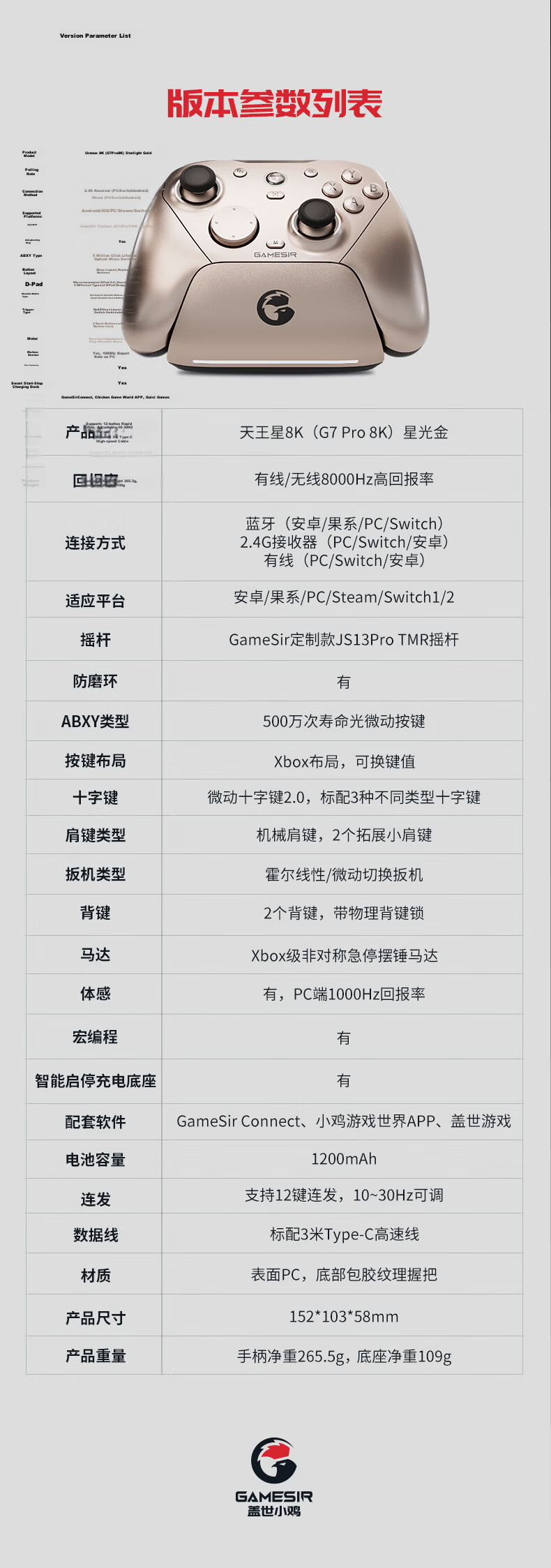 Genshin Little Chicken Uranus G7Pro Wireless Game Controller for Mac Apple 8000Hz 8K Wireless Switch 2 Bluetooth PC Computer Steam Mobile Android Horizon 6 19