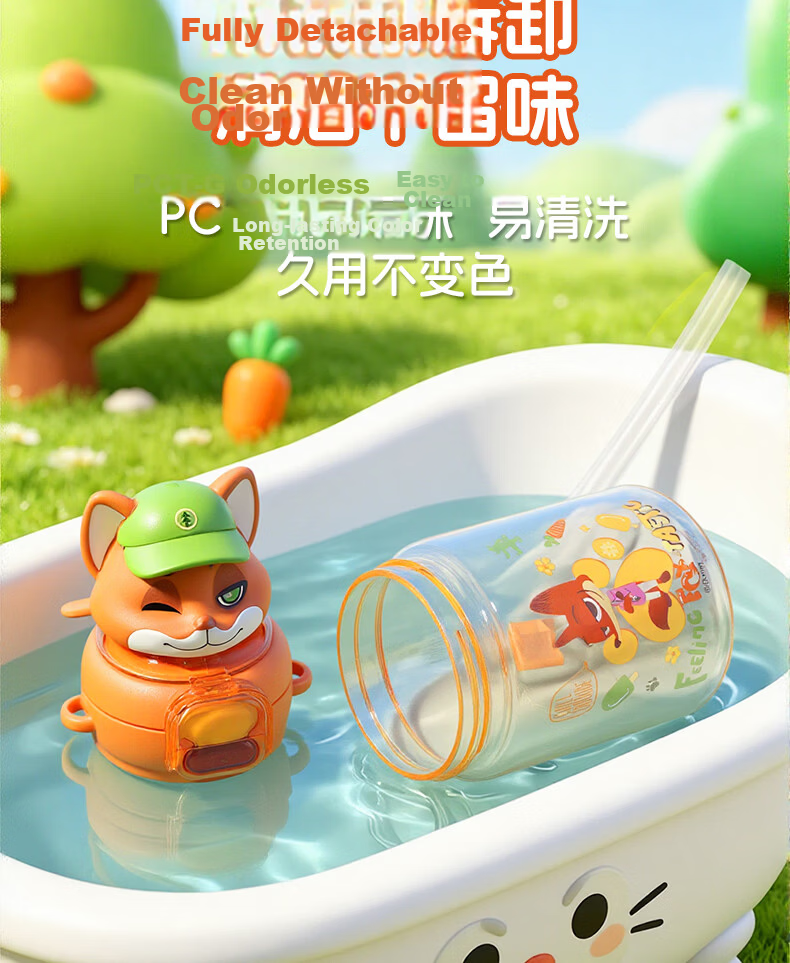 Disney Kids School Double Straw Water Bottle Boys Girls Summer 6-12 Years Old Elementary Student 550ML Nick 8