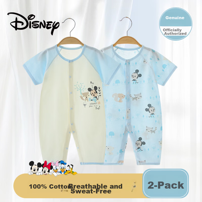 Disney 2-Piece Baby Summer Thin Newborn Romper Set A-Class Cotton Unisex Infant Crawling Pajamas