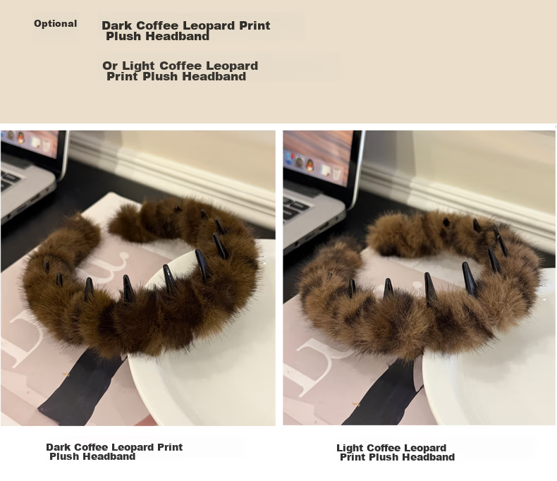 YeFeiLi Leopard Print Plush Teeth Hairband for Women, Face Washing Hair Clip, High Crown Hair Accessory, Hairband for Managing Flyaways, Autumn Winter Headwear, Dark Coffee 2