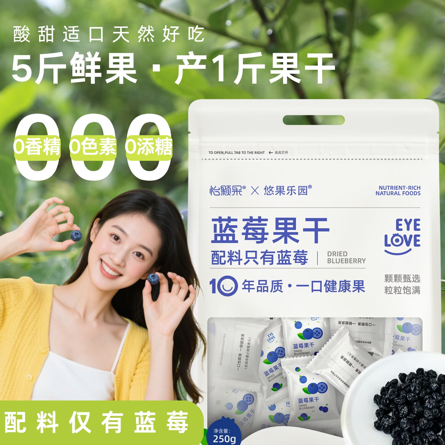 怡颗果×悠果乐园蓝莓干不加糖油无添加250g儿童健康零食独立小包