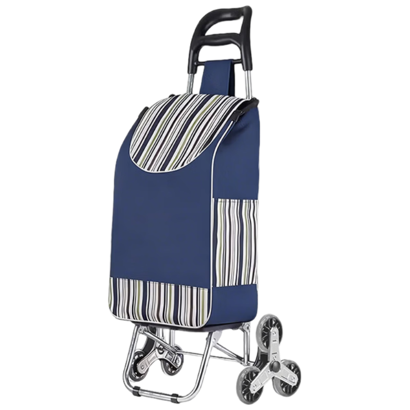 Honggong Portable Grocery Cart Household Foldable Shopping Trolley for Elderly Lightweight Stair-Climbing Blue Striped Model