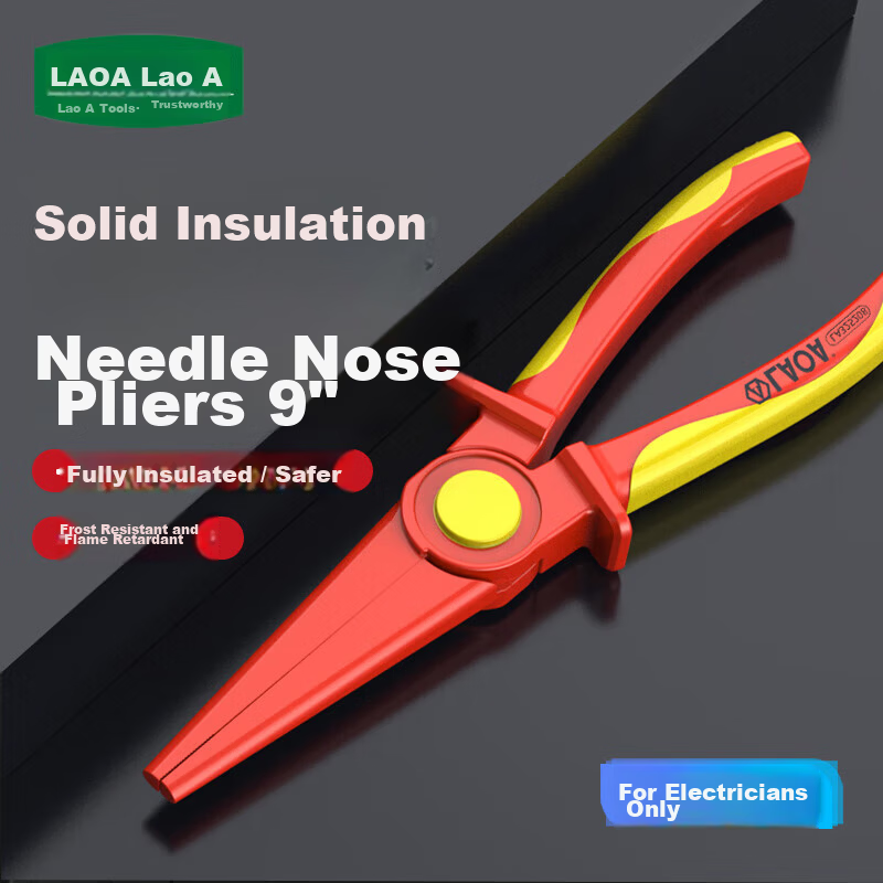 LAOA LA325208 Solid Insulated Needle Nose Pliers Flame Retardant 1000V Electrical 9-Inch