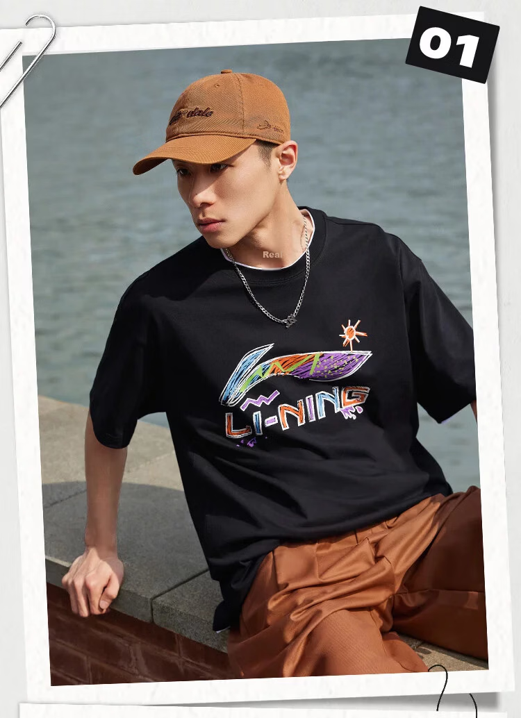 LI-NING Comfortable Breathable Loose Fit Short Sleeve T-Shirt Fashion Casual Classic Unisex Sports Top 8