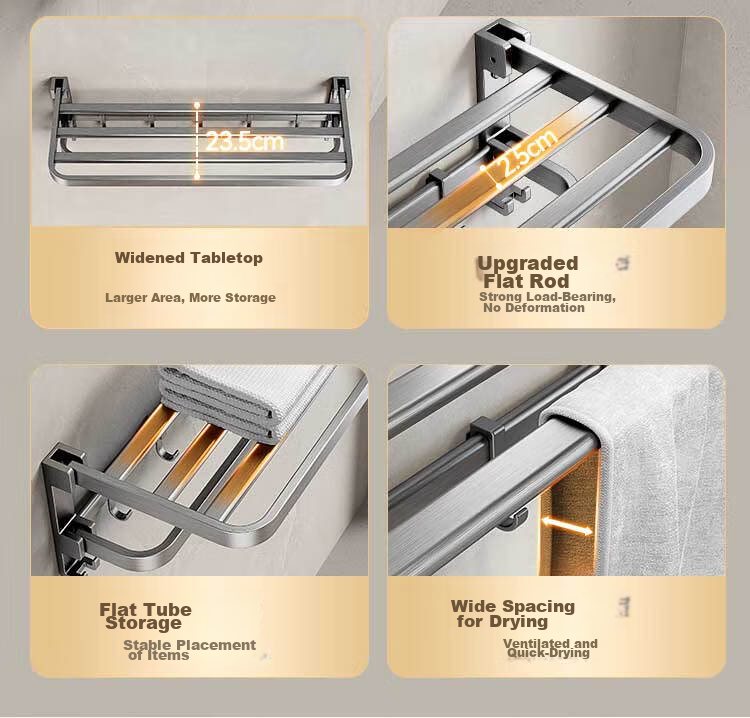 JD Jingzao Towel Rack Bathroom Storage Space Aluminum Anodized No Drilling Toilet Shower Organizer 7-Piece Set Gunmetal Gray 13