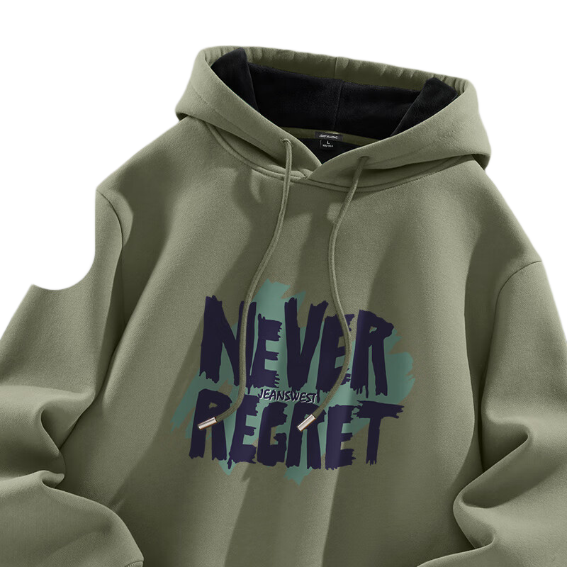 Jeanswest Men's American Style Fleece-Lined Thickened Hoodie Autumn Winter Loose Fit Large Size Warm Sweatshirt