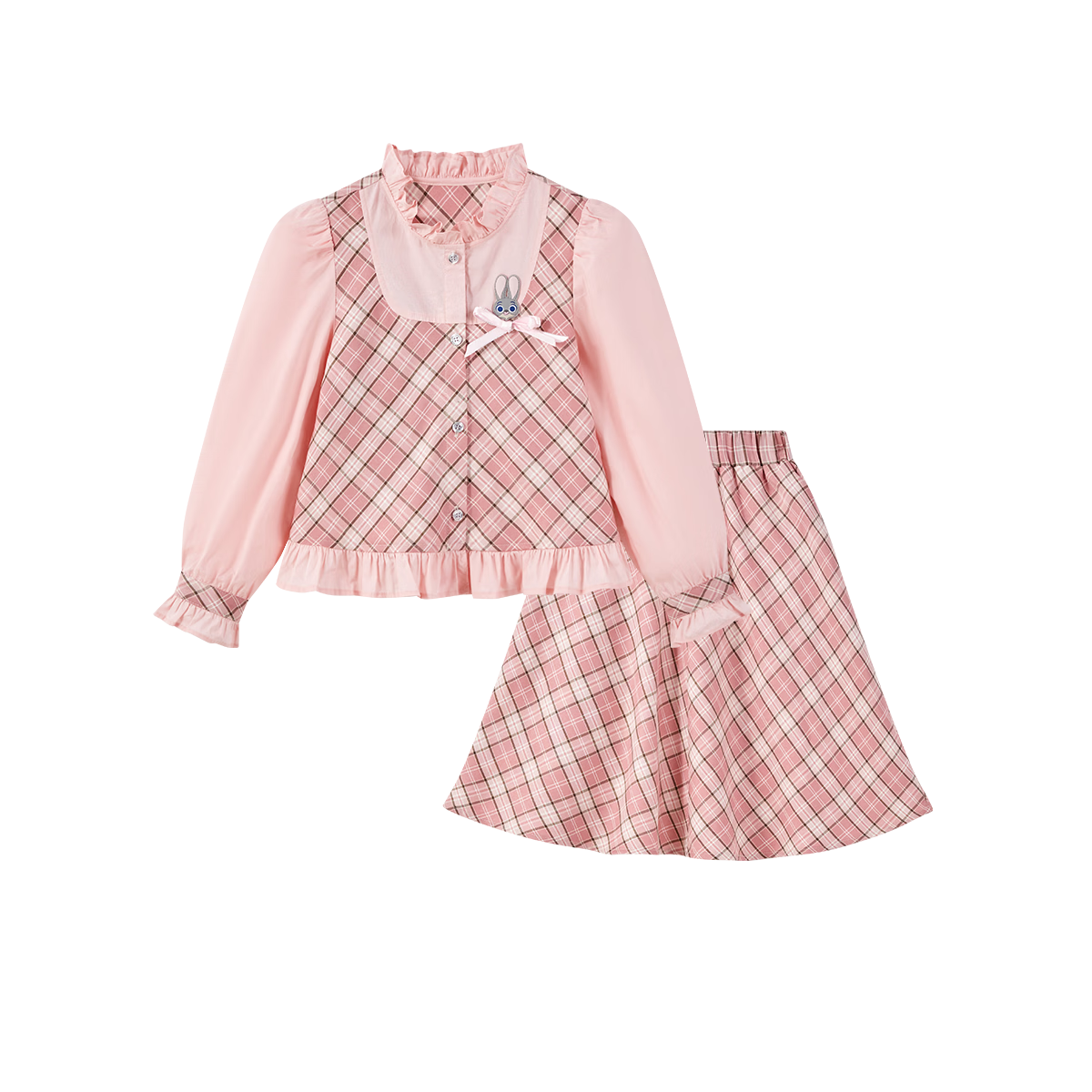 Disney Girls' Spring Autumn 2026 New Stylish Rabbit Police Officer Two-Piece Set with Cardigan Shirt and Skirt