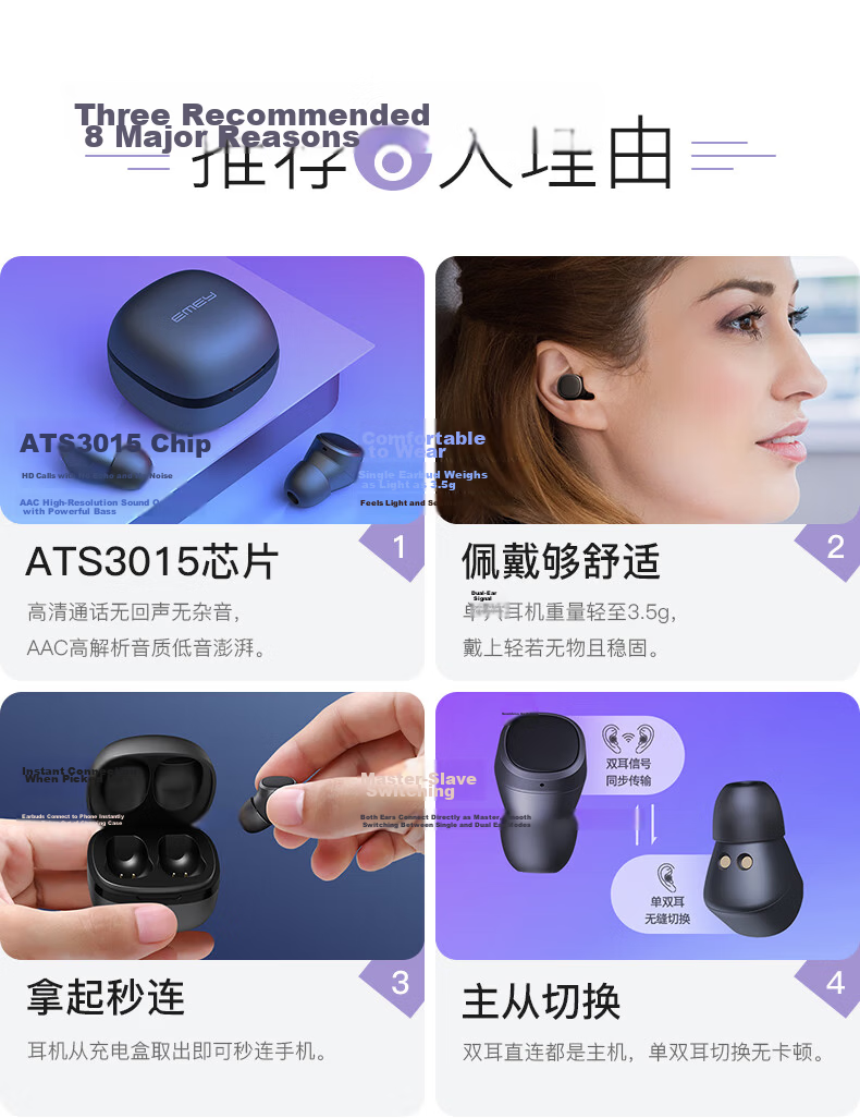 EMEY [Fully Upgraded] T1X True Wireless Bluetooth Earbuds, In-Ear Bean-Style Music And Call Headphones with Low Latency, Bluetooth 6.0 Noise Reduction, Compatible with Apple, Huawei, Xiaomi, Deep Lake Blue 2