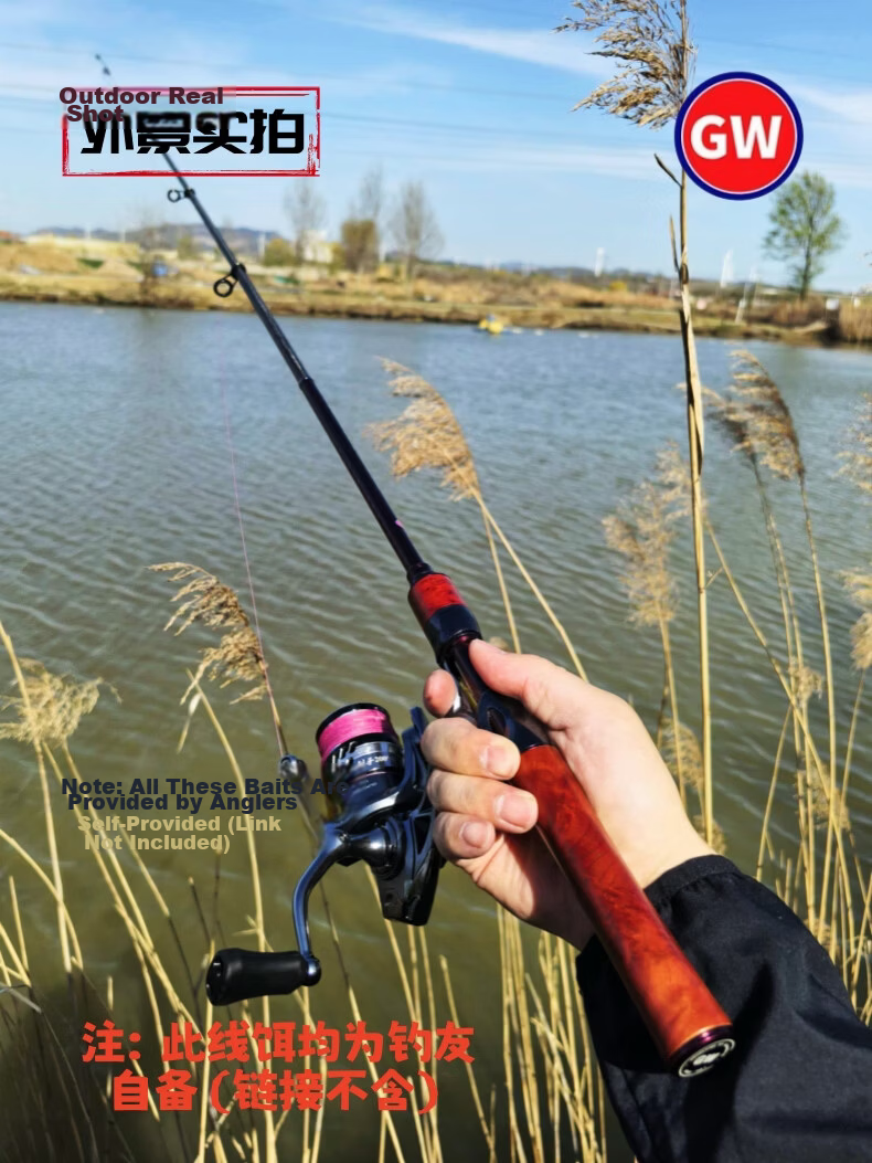 Guangwei Swordman Telescopic 26cm Mini Travel Portable Lure Rod Set with Cliff Cypress Wood Handle 1.5UL + Guangwei Fishing Reel 22