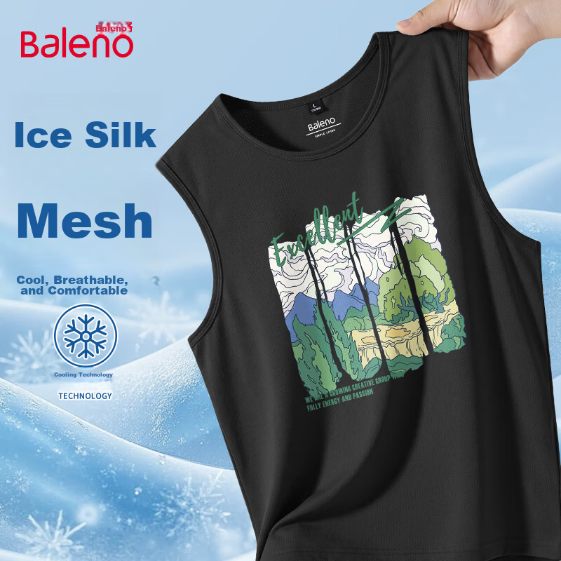 Baleno Men's Ice Silk Sleeveless Vest 2026 Summer New Mesh Breathable Cooling Quick-Dry Lightweight Sports Tank Top T-Shirt 24