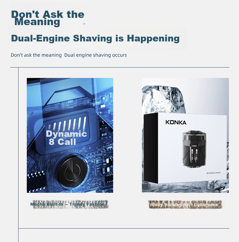 KONKA Electric Shaver Dual-Engine Rotary Men's Beard Trimmer Portable Fast Charging Long Battery Life No Stubble Travel Gadget Gift for Men Valentine's Day 520 7