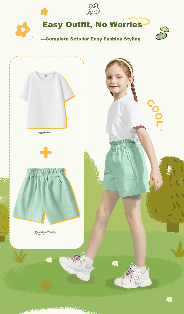 Jeanswest Girls Summer Outfit 2026 Children's Short Sleeve T-Shirt and Shorts Two-Piece Set Trendy Girls Sportswear 3