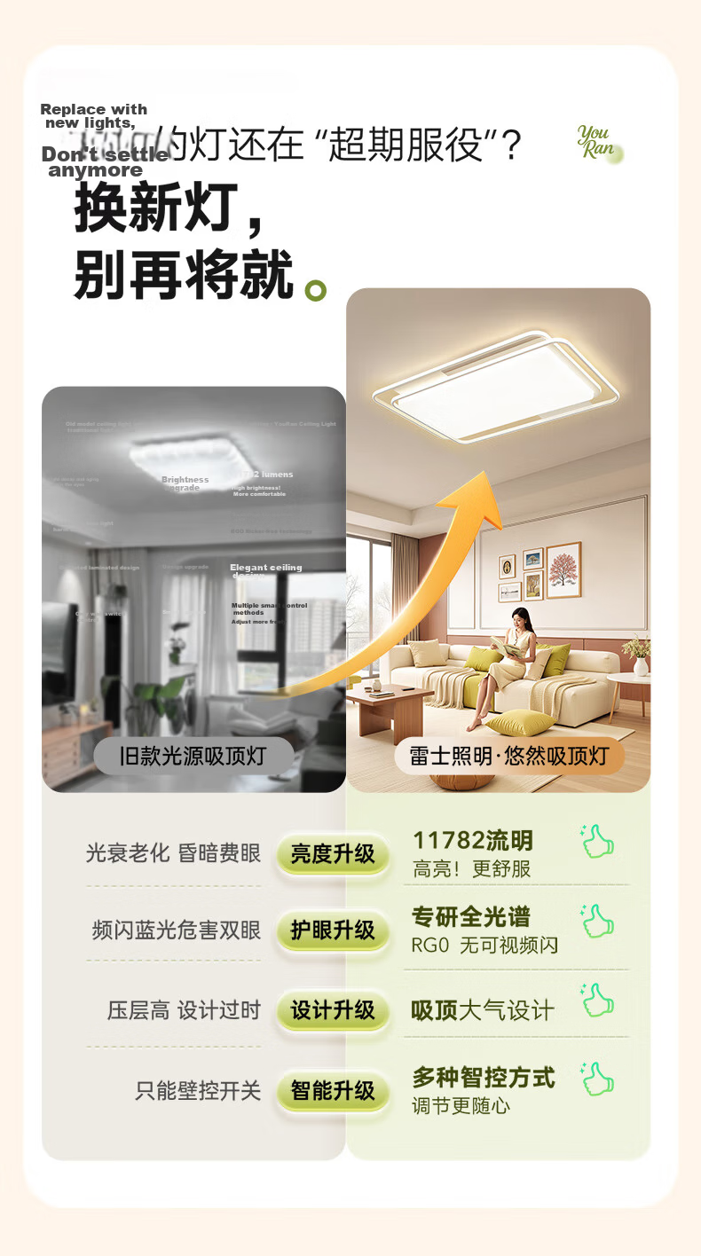 NVC Nordic Ceiling Light 2026 New Full Spectrum Eye Protection Ceiling Light Bai Youran Lite 60W Bedroom Round Lamp 4