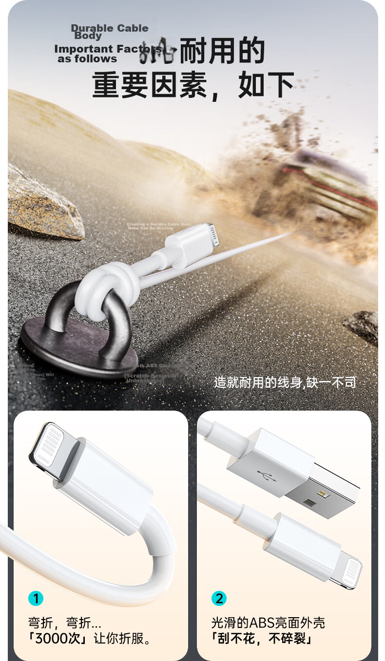 TAFIQ Apple Data Cable PD30/20W Fast Charging USB-A to Lightning Cable for iPhone 14/13 Pro Max/12/11 Mobile Car Use 1m 9