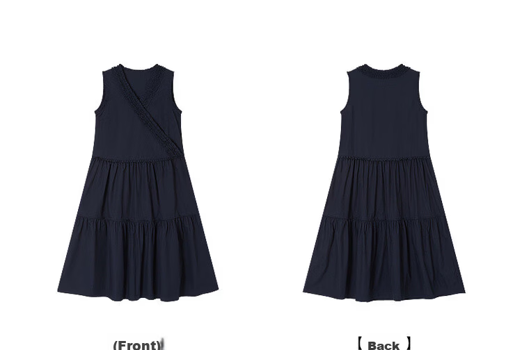 Demana [100% Cotton Poplin] Summer French Style Cross V-Neck Sleeveless Ruffle Slim A-Line Mid-Length Dress for Women 23