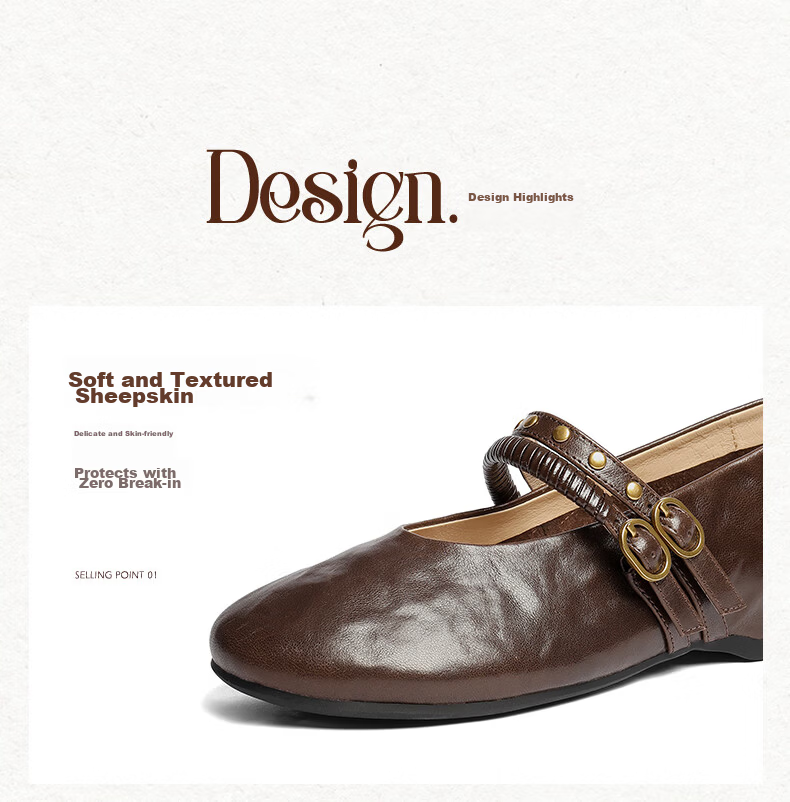SENDA Mary Jane Women's 2026 Spring New Lambskin Mall Same Style Hidden Height Increase Flats XWB01AQ6 Brown Size 39 3