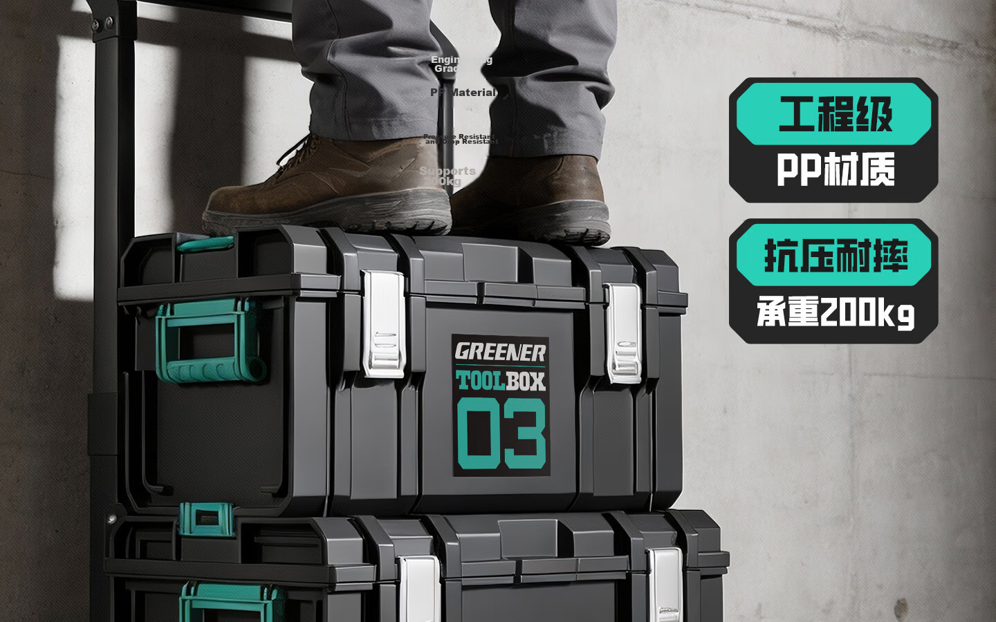 GREENER Stackable Large Capacity Modular Stacking Hardware Toolbox Multifunctional Industrial Grade Set Trolley Case No.3 22