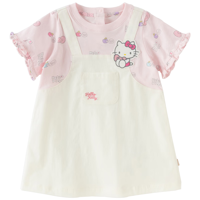 DAVE & BELLA Hello Kitty Girls' Faux Two-Piece Dress Baby Class A Children's Clothing