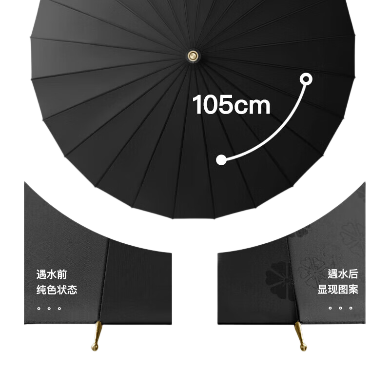 MAYDU Windproof And Rainproof Umbrella with Long Handle And Curved Hook, 24 Ribs Automatic Long Handle Umbrella with Water-Opening Curved Hook M7007 Elegant Black