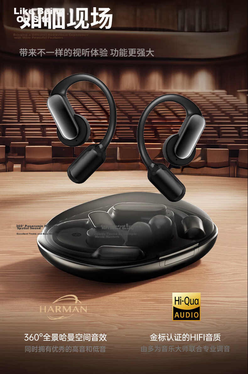 Chengao Clip-On Bluetooth Earphones AI Translation Open-Ear Sports Running Cycling Ear Hook Long Battery Life Noise Cancelling Gaming Low Latency Universal G13Pro Black 6