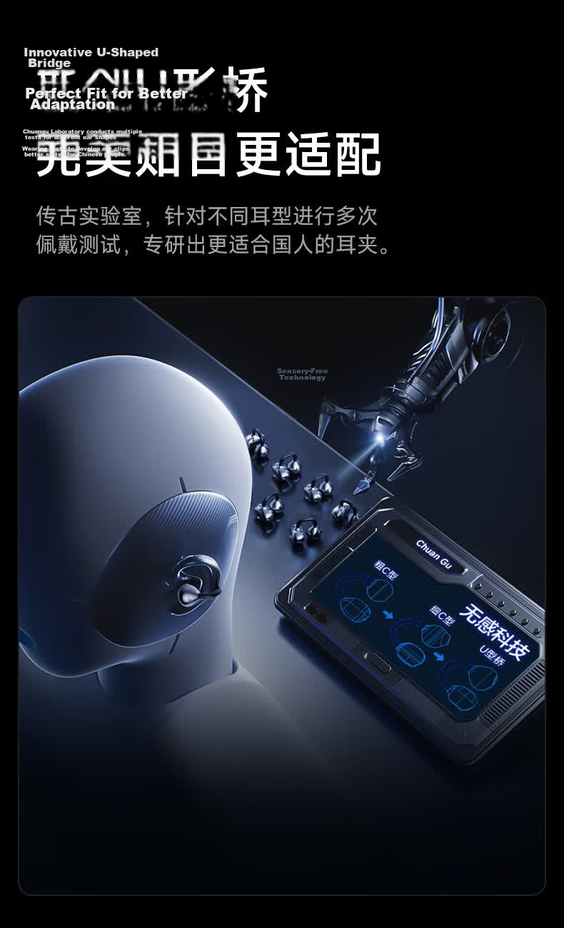 Chuangu 2026 Latest Berlin Sound Bluetooth Bone Conduction Wireless Ear Clip Non-In-Ear Smart Translation Call Noise Cancelling Sports Running Long Battery Life Earphones 7