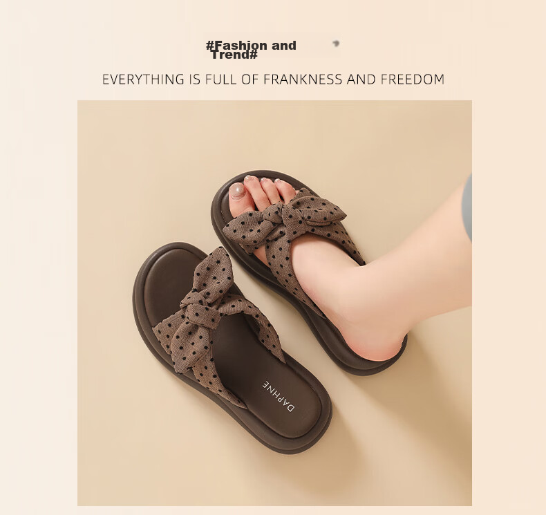 DAPHNE 2026 Summer New Polka Dot Bow Thick Sole Height Increasing Comfortable Outdoor Slippers for Women 19