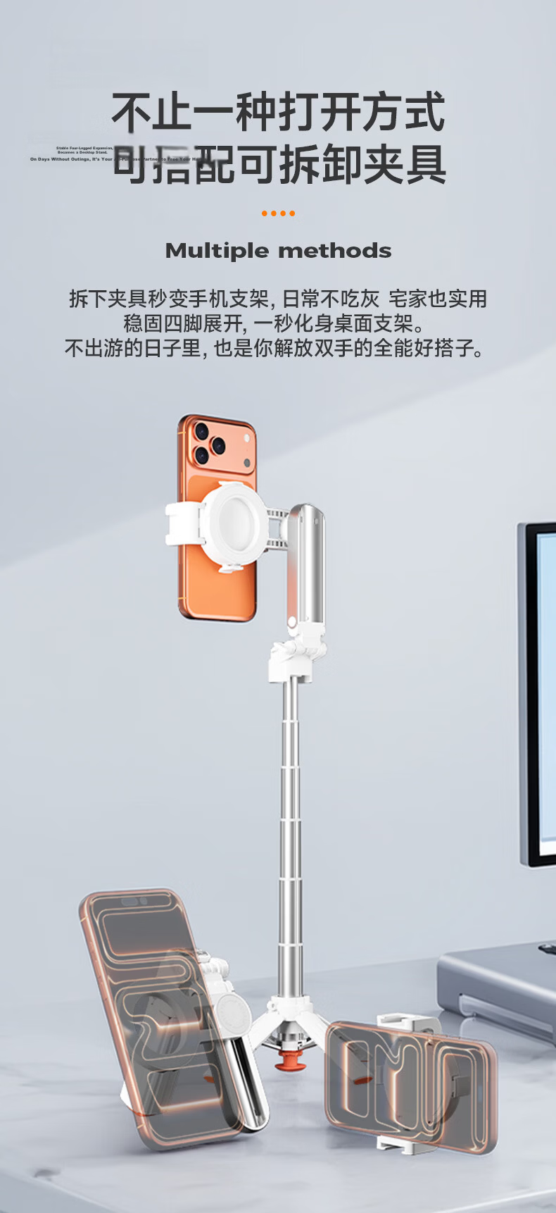Zhiguozhe [Instant Camera] Zoomable Magnetic Handheld Mini Selfie Stick 2026 New Mobile Phone Tripod Travel Compact Portable Shooting Kit Stable Stand Floor Live Streaming 18