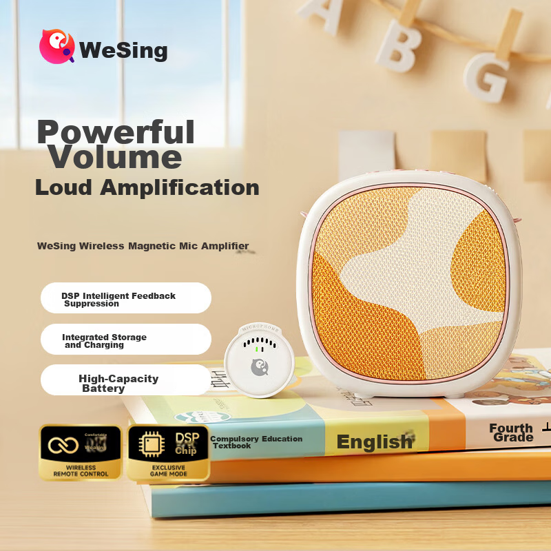 QuanminKge Wireless Lavalier Microphone Amplifier for Teachers, Bluetooth Speaker, Loudspeaker for Teaching, Guiding Tours, Outdoor Portable Gift MZ56 Apricot Color
