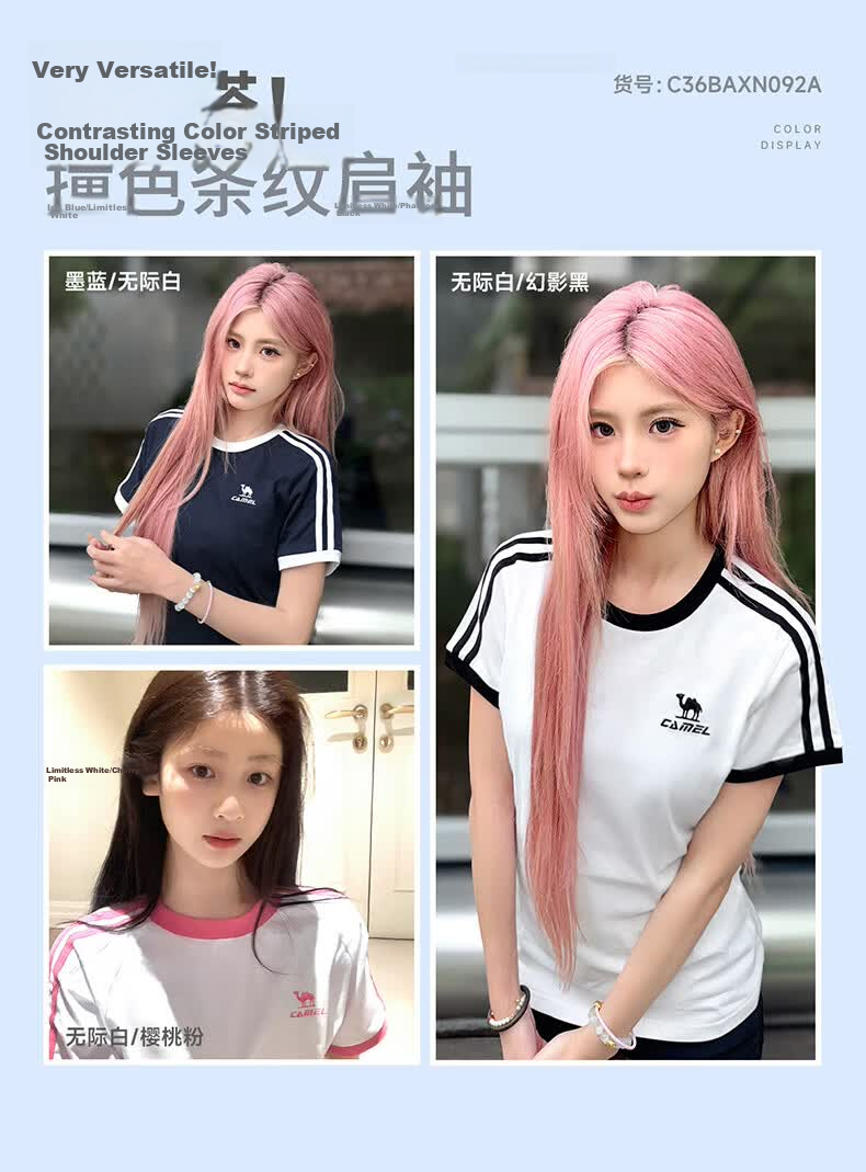 CAMEL Dilireba Style Short Sleeve Soft Cotton T-Shirt Unisex Summer New Loose Casual Sports Top 8