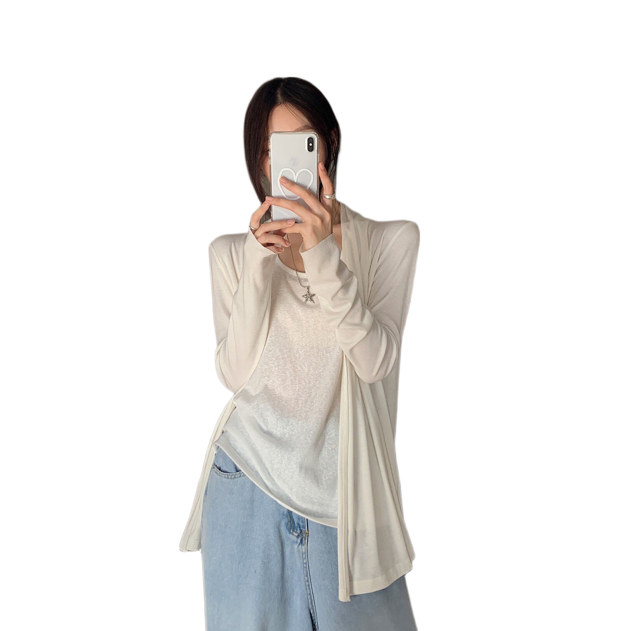 ICH MODE "Lazy Mode" Vest Set Summer Physical Sun Protection Long Sleeve T-Shirt Thin Jacket Air Conditioning Shirt White M