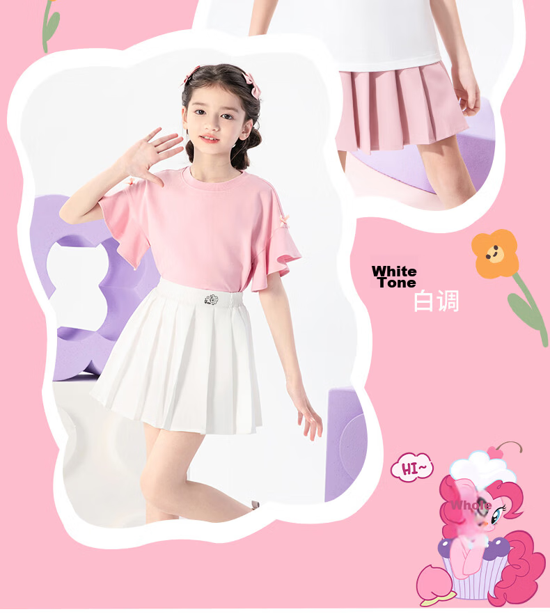 My Little Pony Girls Summer Dress 2026 New Stylish Pleated Slim A-Line Princess Dress White 150 7