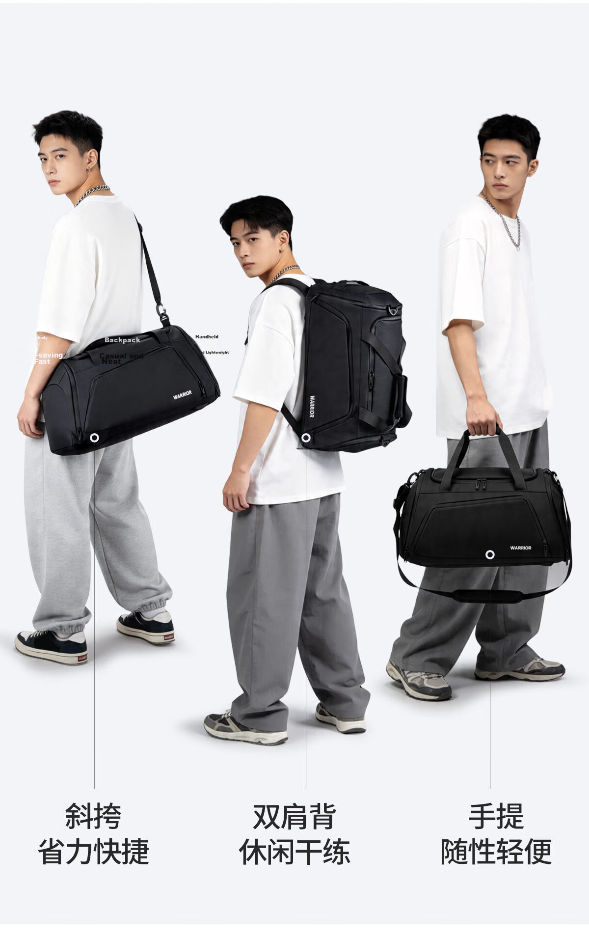 Warrior Handheld Travel Bag, Large Capacity for Men And Women, with Wet And Dry Separation, Suitable for Short Trips, Luggage Bag, Can Be Carried, Sports Fitness Shoulder Bag 5