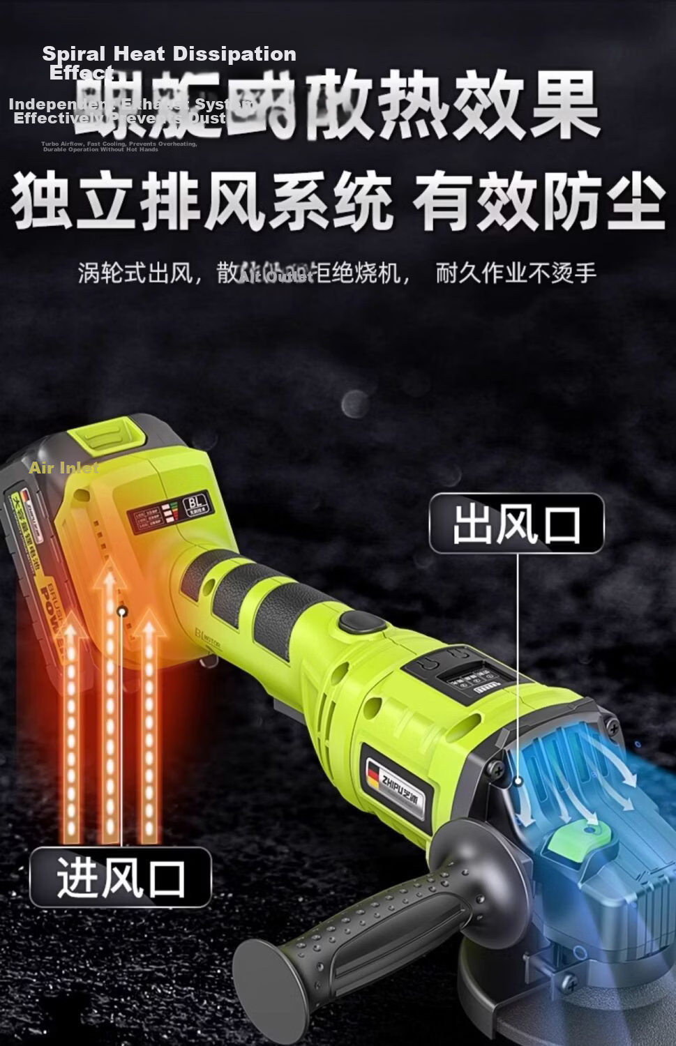Zhipu Brushless Cordless Angle Grinder Lithium Battery High Power Cutting Machine Small Household Electric Hand Grinder Polisher 21