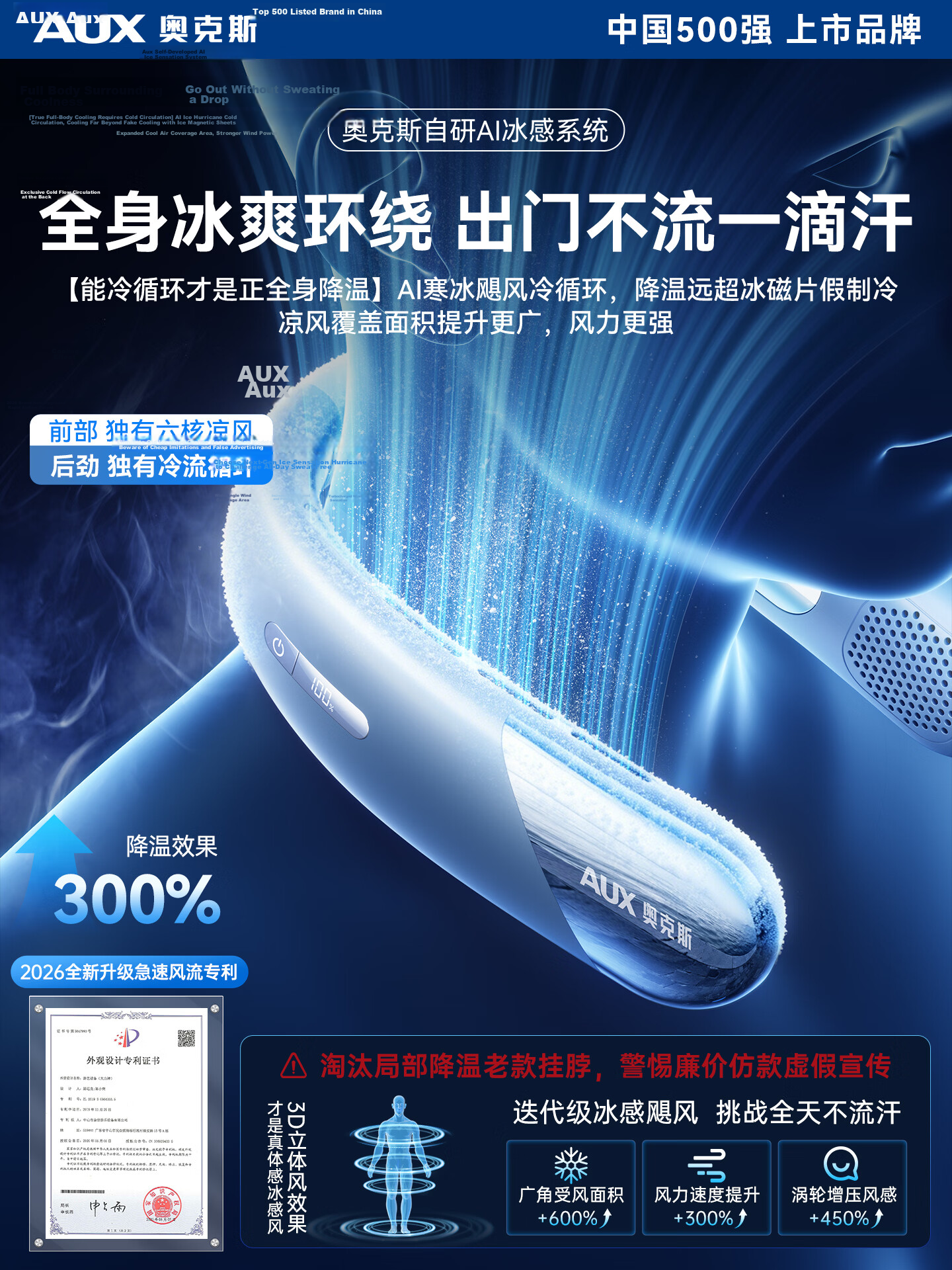 AUX [Ice Cold Breeze | Instant 16°C Drop] Neckband Fan Cooling 2026 New Ultra-Long Battery Life Small Portable Silent Neck Hanging Outdoor Cooling Device 2