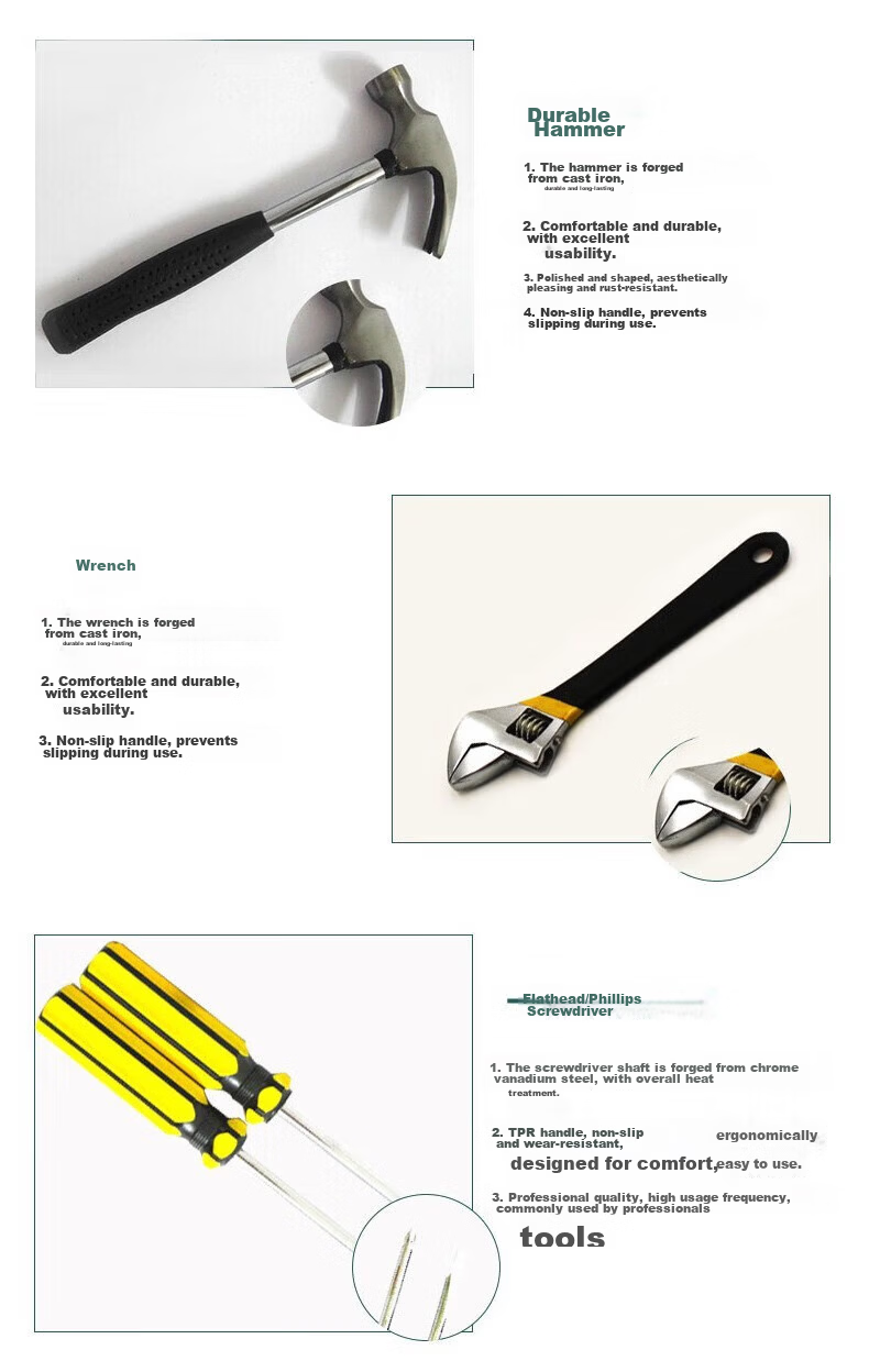 Honggong Household Tool Box Set Hardware Tools Electrician Carpenter Wrench Screwdriver Hex Key Hammer 16-Piece Set 6