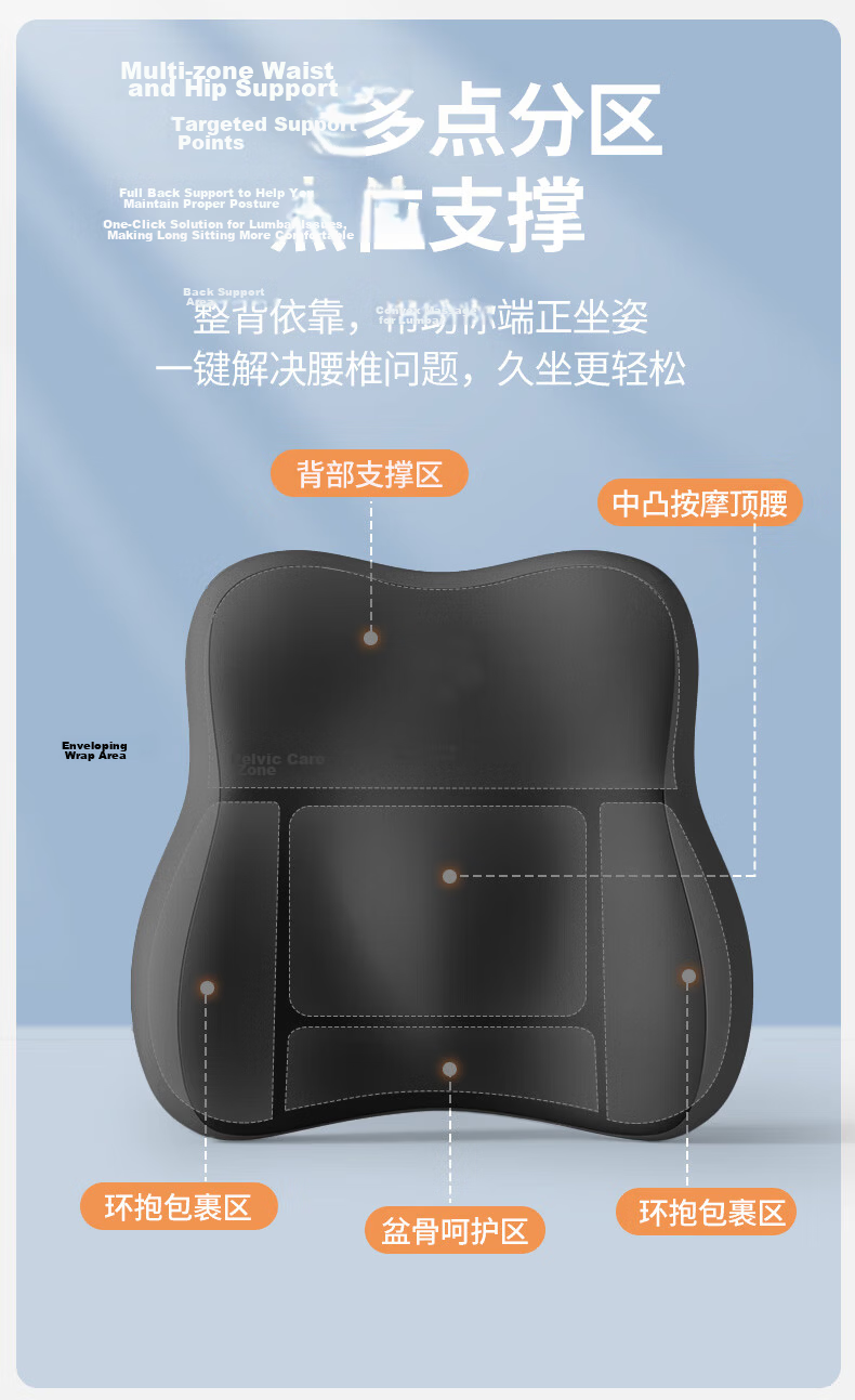 Haoqishi Car Lumbar Support Cushion Backrest Waist Pillow for Driving Office Chair Seat Back Support 3