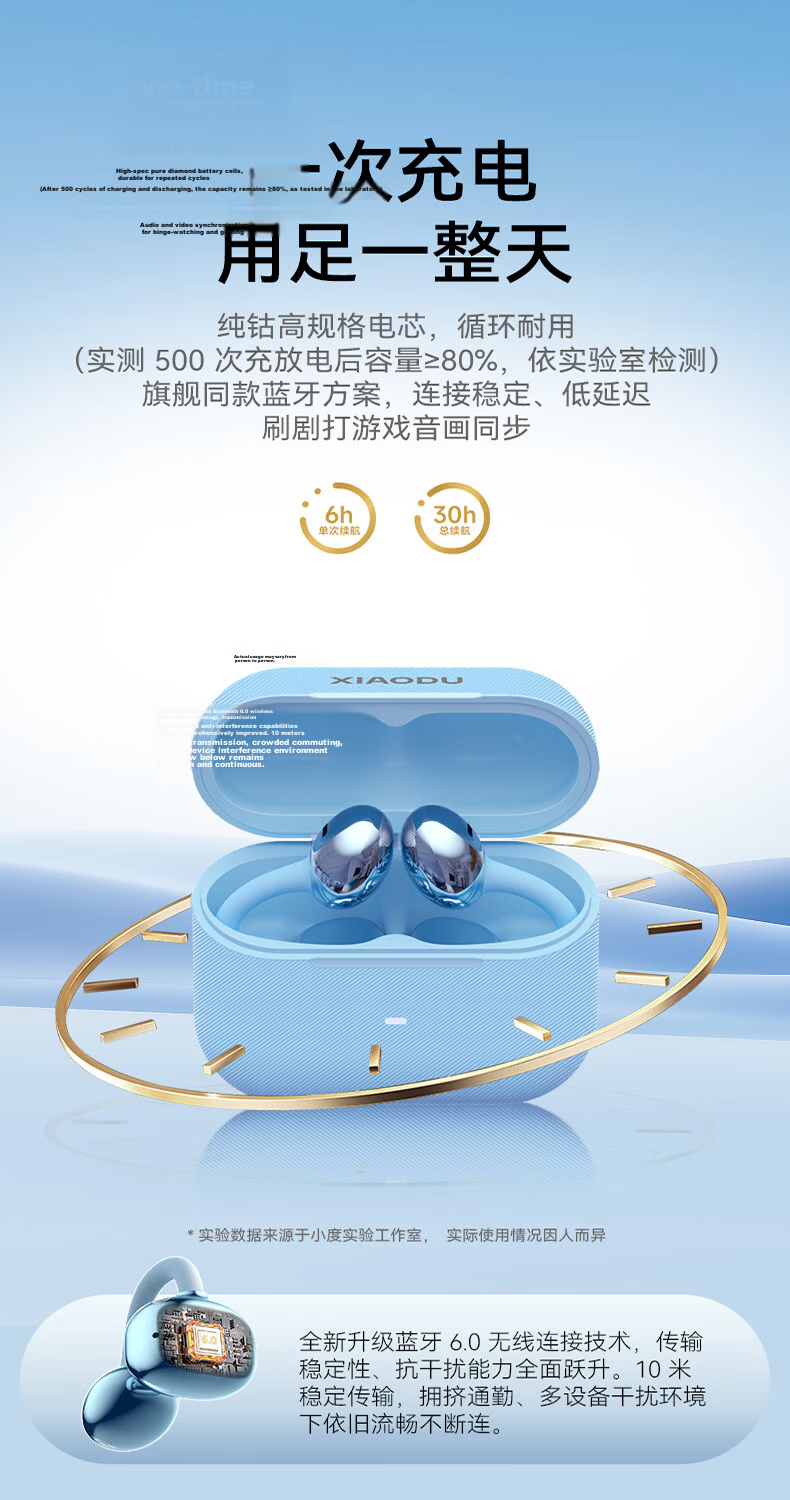 Xiaodu 2026 Latest G200 Bluetooth Ear Clip Bone Conduction Wireless Open Smart Noise-Cancelling Long Battery Life Earphones Compatible with Apple Huawei Lily White 10