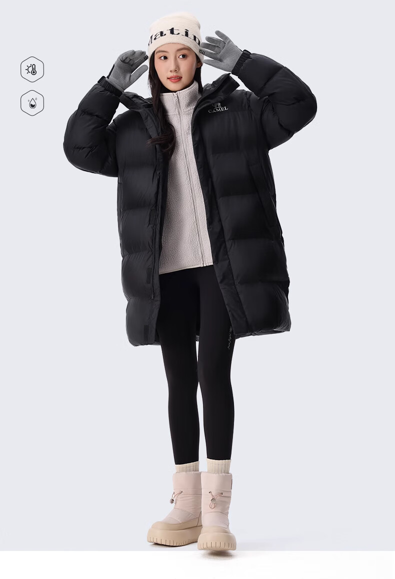 CAMEL Women's down Jacket, Mid-Length Warm Hooded Puffer Coat, down Outerwear, 734CAPN604 L 32